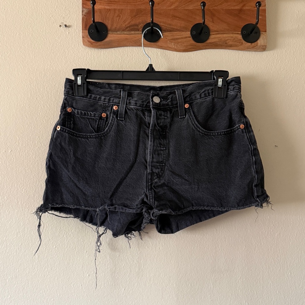 Levi's Black Distressed Raw Hem 100% Cotton Denim Cutoff Shorts Size 30